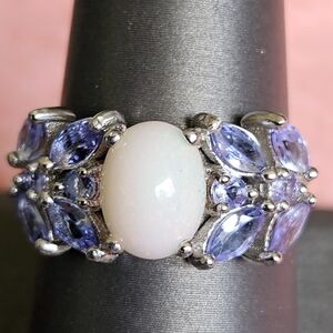 Pink Opal & Tanzanite Ring 925 Silver